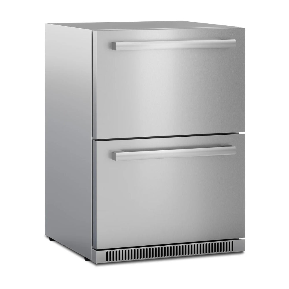 Stainless steel outdoor double drawer refrigerator with two front pull handles