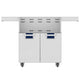 Double-door grill cart with two pullout compartments featuring dark blue inner panels