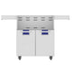 Double-door grill cart with two pullout compartments featuring blue inner panels