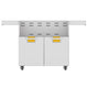 Double door grill cart with metal base, storage drawers with yellow accents, and wheels