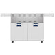Double-door grill cart with dark blue control inserts and two cabinet doors, light gray