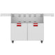 Double-door grill cart with red control inserts and two cabinet doors, light gray