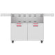 Double-door grill cart with pink control inserts and two cabinet doors, light gray