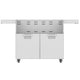 Double-door grill cart with vented backsplash and two cabinet doors, light gray
