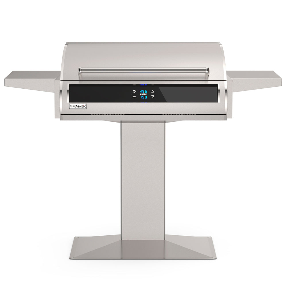 Electric post-mount electric grill with digital control panel and pedestal stand