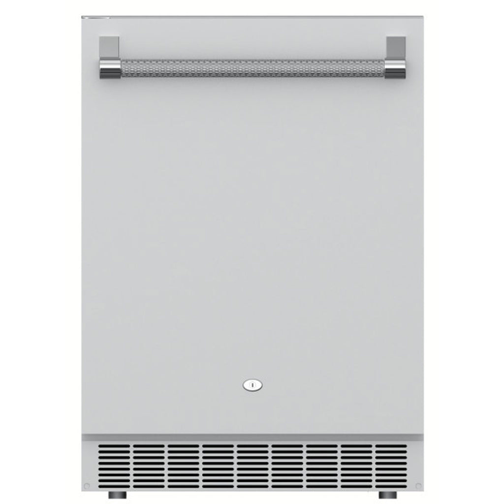 Aspire by Hestan stainless steel outdoor refrigerator with lock, vented lower grille