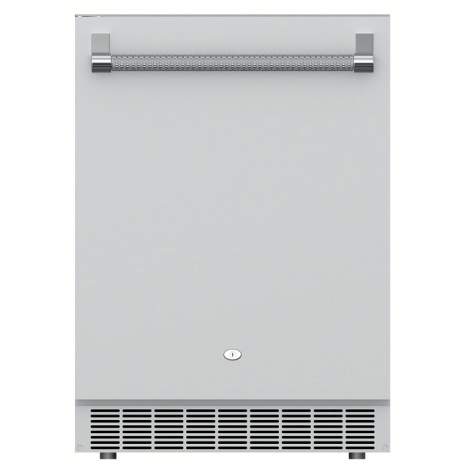 Aspire by Hestan stainless steel outdoor refrigerator with lock, vented lower grille
