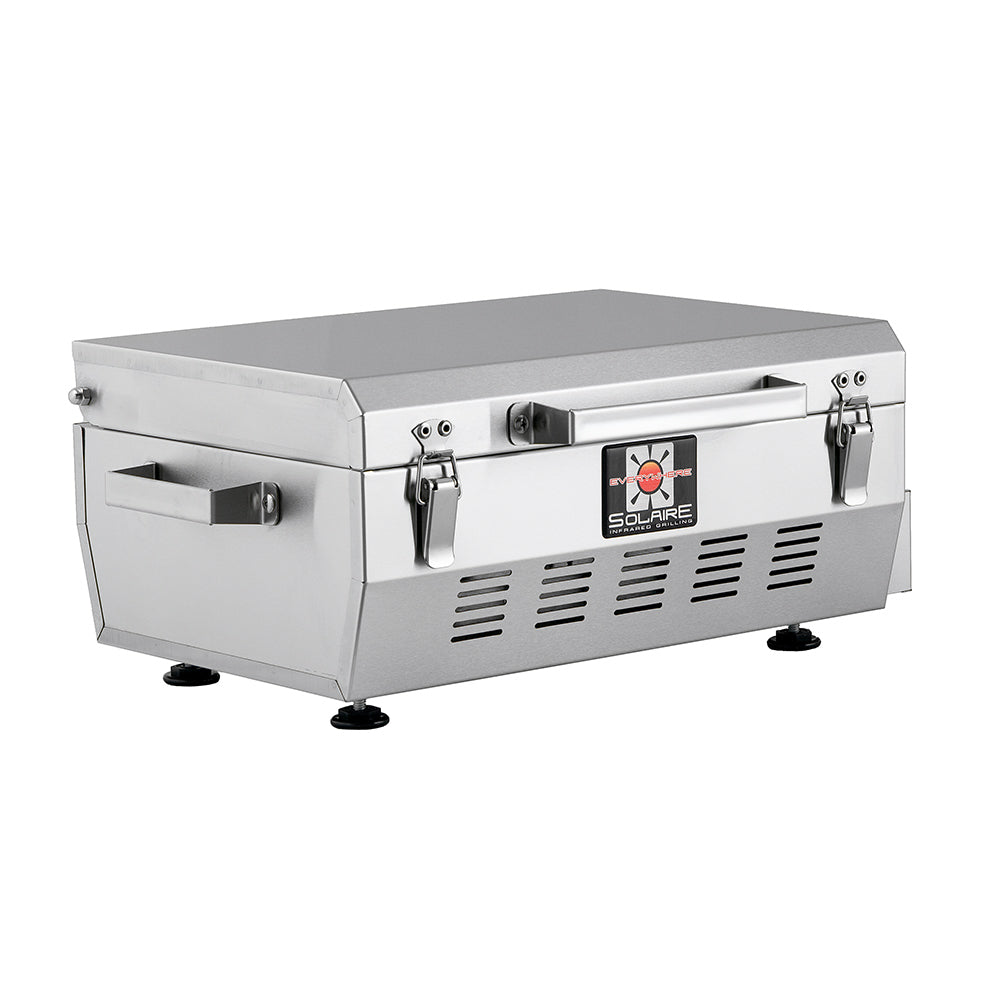 Portable stainless steel infrared grill with front drawer and side latches
