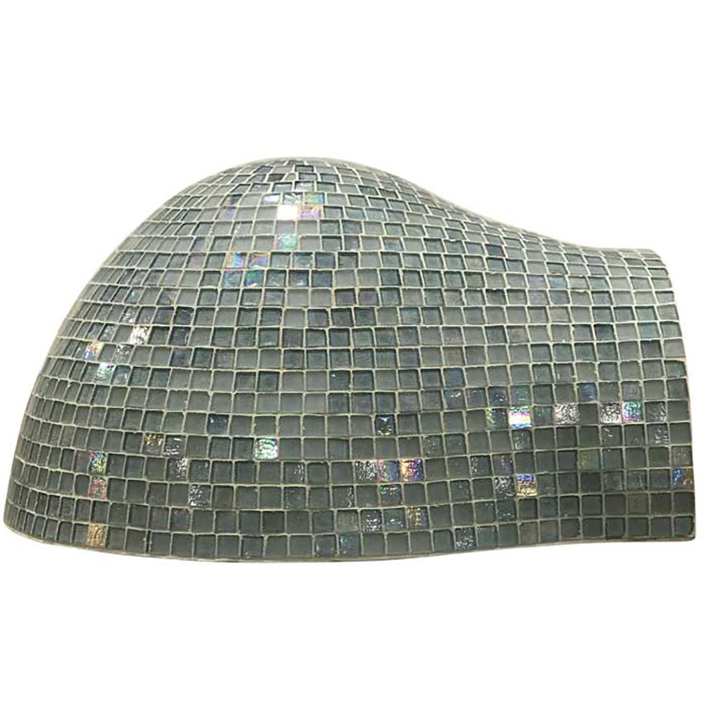 Glass tile pizza oven dome with arched profile, iridescent silver mosaic tiles