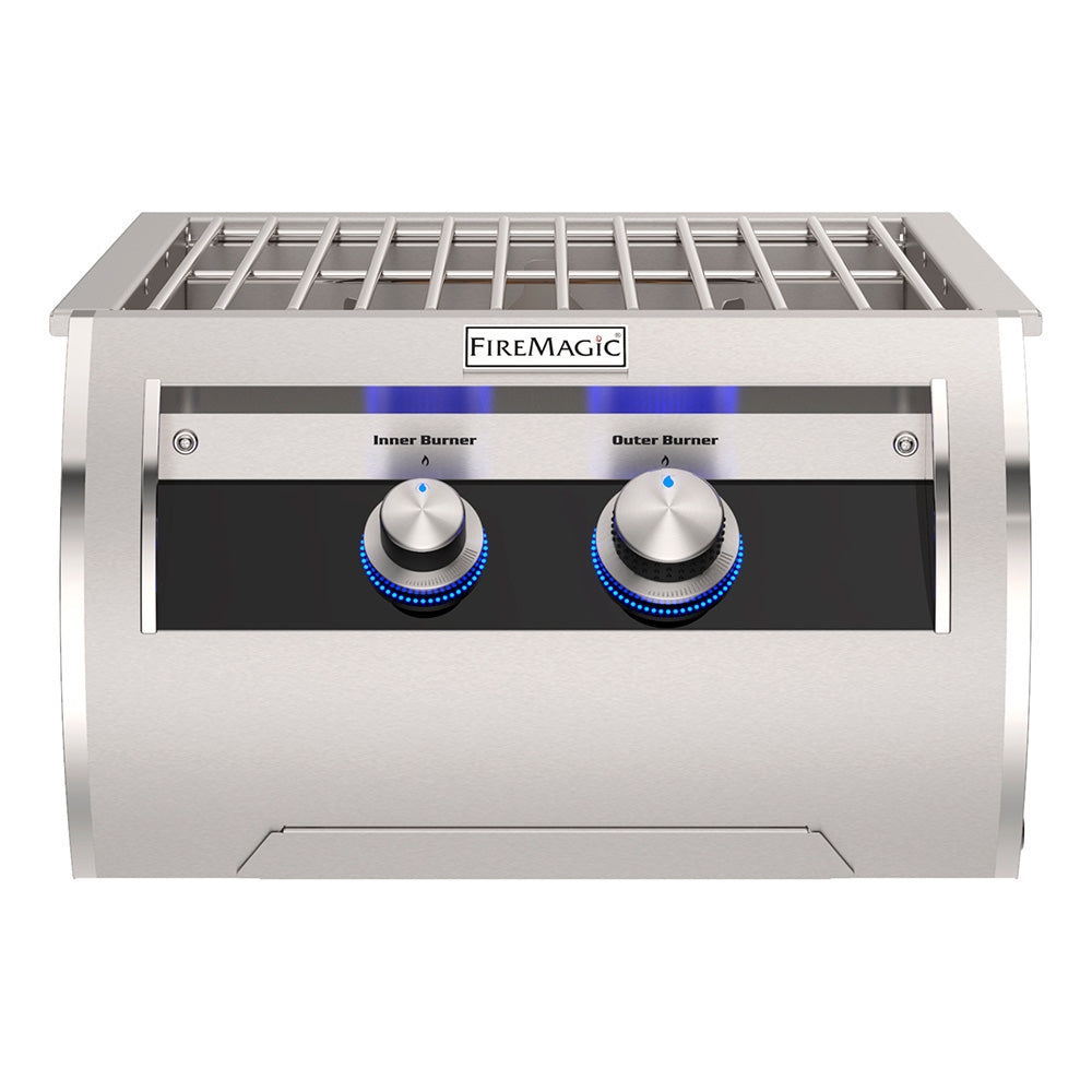 Gas burner grill with porcelain cast iron grate and two control knobs