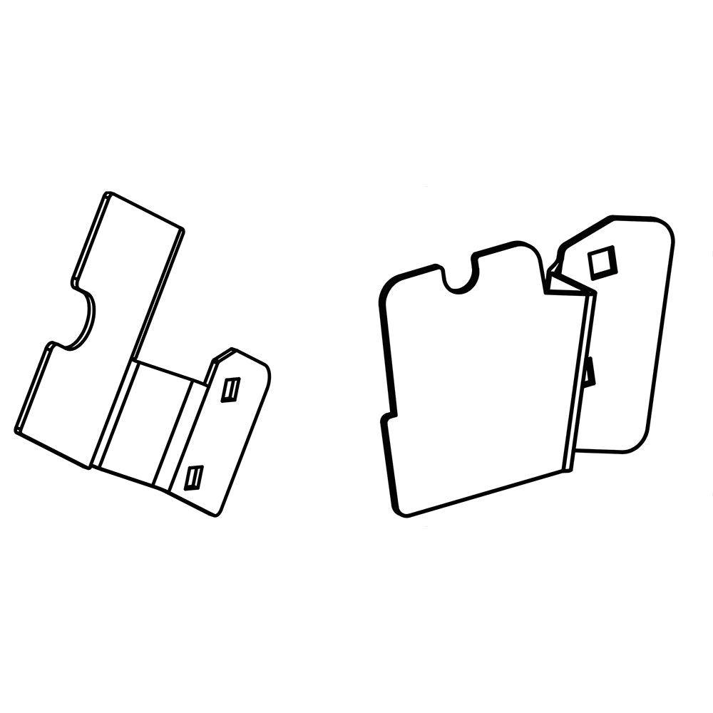 Rotisserie bracket kit with black metal mounting plates and brackets, multi-piece view