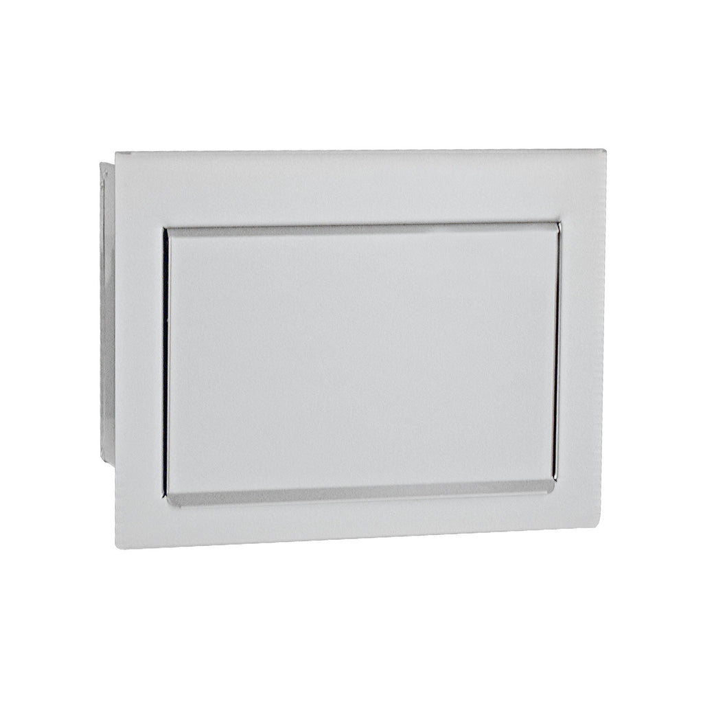 Recessed paper towel holder with rectangular faceplate and front flap