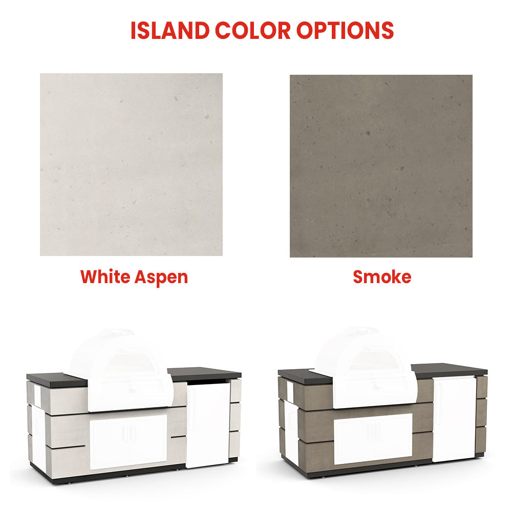 Outdoor kitchen island color options: White Aspen and Smoke finishes