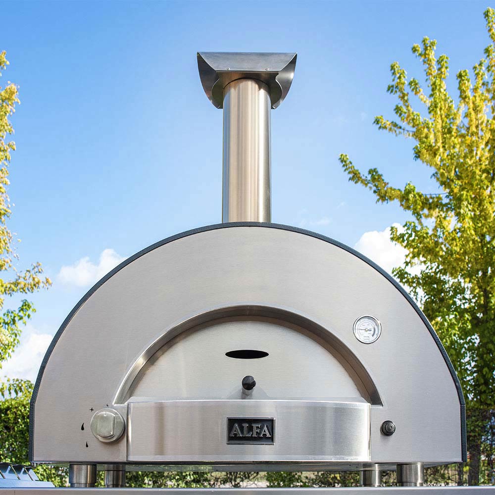 Alfa Classico 2 gas pizza oven, front arch with control panel and central chimney