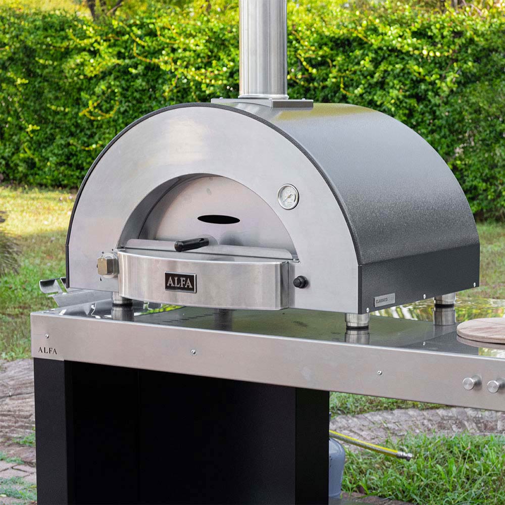 Alfa Classico 2 gas pizza oven, stainless dome with front controls and base knobs