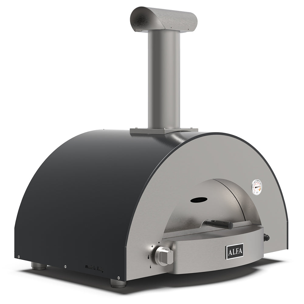 Alfa countertop gas pizza oven with rounded front opening and side control knobs