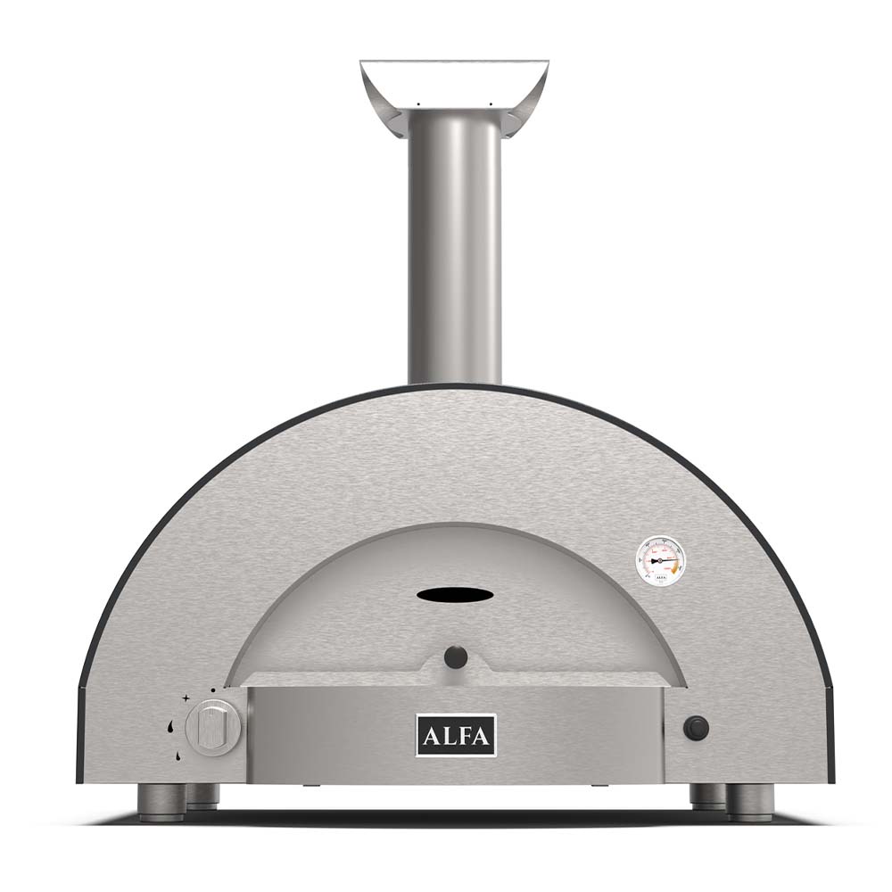 Stainless steel Alfa pizza oven with domed firebox and front control panel