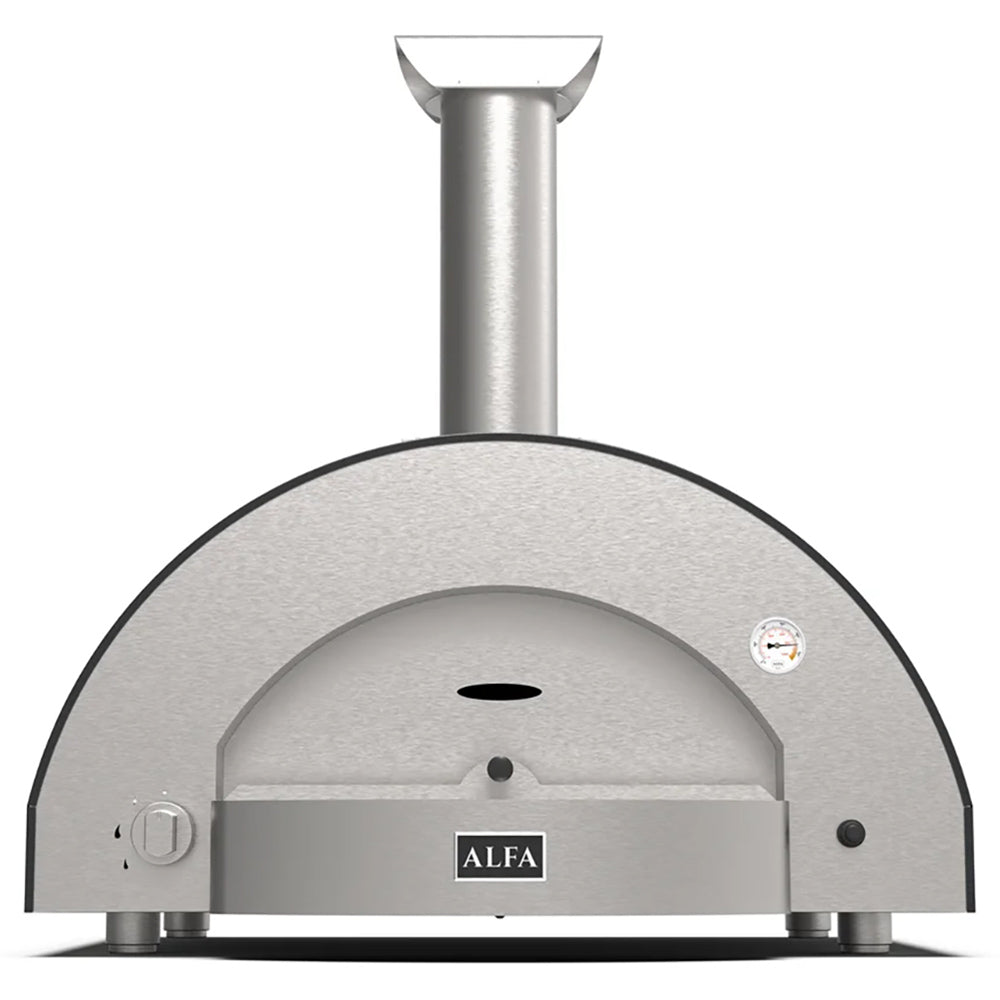 Alfa Classico 4 pizza oven, stainless front door and round firebox opening
