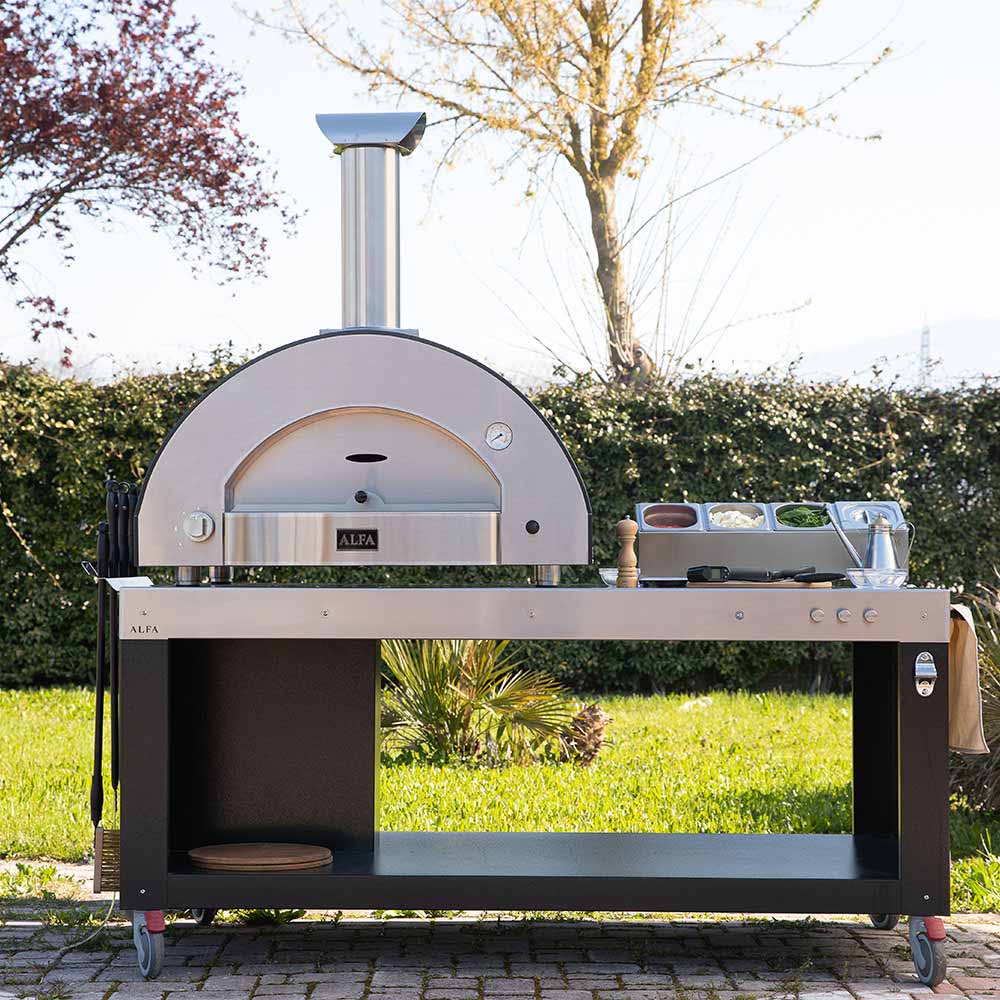 Alfa Classico 4 pizza oven with stainless front firebox and side controls