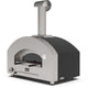 Countertop gas pizza oven with stone-colored body and dark side panel