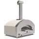 Countertop gas pizza oven with white stone body and arched front opening