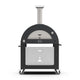 Anthracite grey freestanding 3-pizza gas pizza oven with arched bake chamber and flue.