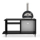 Black domed gas pizza oven with black cooking station and perforated warming panel