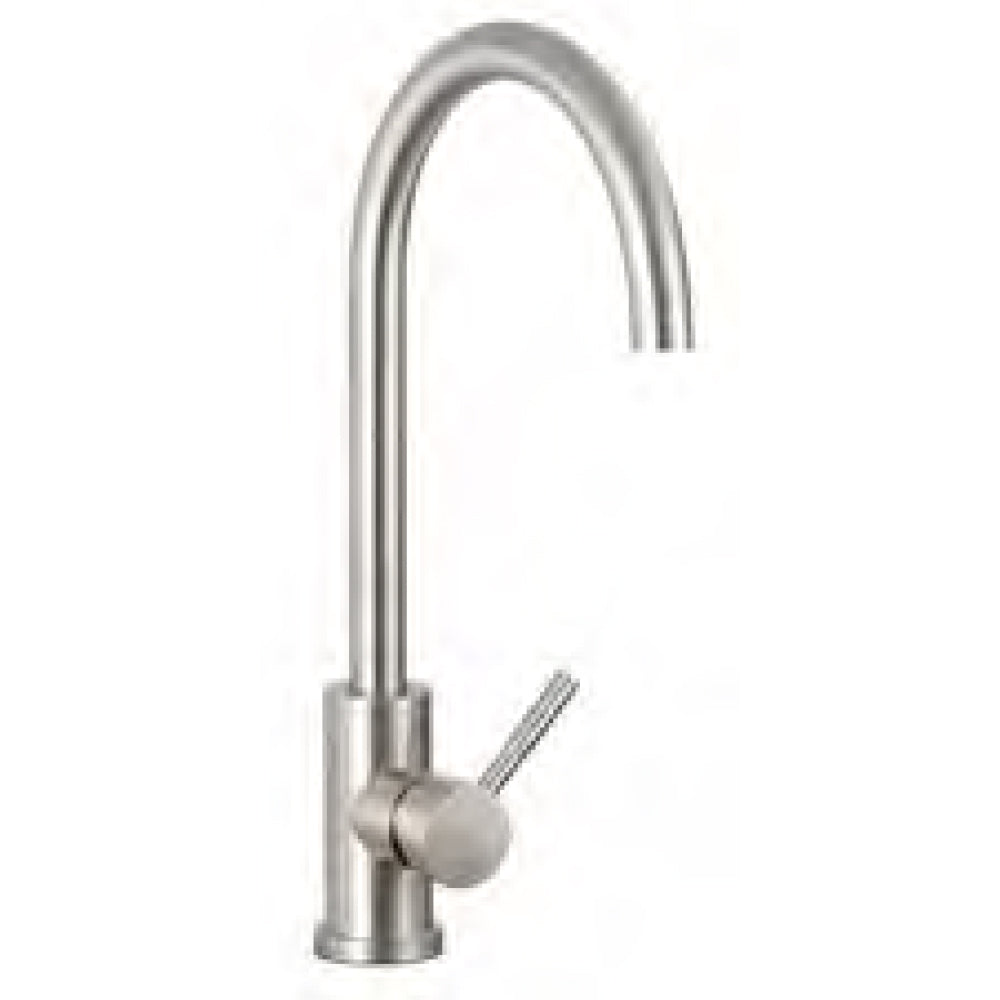 Stainless steel mixer faucet with tall gooseneck spout and lever handle