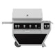 Freestanding gas grill with stainless hood and black front control panel