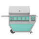 42-inch freestanding gas grill with green illuminated control panel and stainless body
