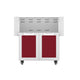 Double-door grill cart with open doors, red interior panels