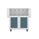 Double-door grill cart with open doors, blue-gray interior panels