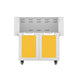 Double-door grill cart with open doors, yellow interior panels
