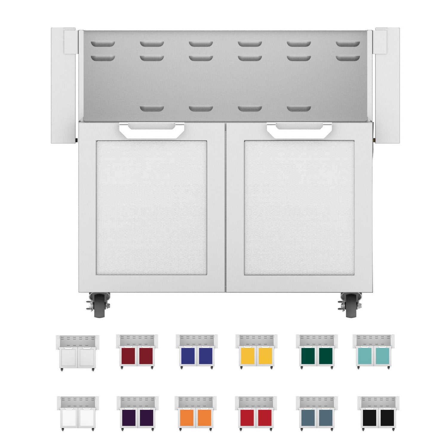 Double door cart with two front doors and vented control panel above