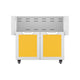 Hestan double door cart with two yellow cabinet doors