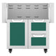 Stainless double drawer and door cart with green drawer fronts and two panel inserts