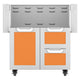Stainless double drawer and door cart with orange drawer fronts and two panel inserts