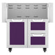 Stainless double drawer and door cart with purple drawer fronts and two panel inserts