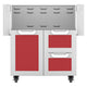 Stainless double drawer and door cart with red drawer fronts and two panel inserts