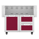 Double drawer and door cart with burgundy drawer fronts, gray base, and vented top rack