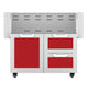Double drawer and door cart, red cabinet with two drawer fronts and one door panel