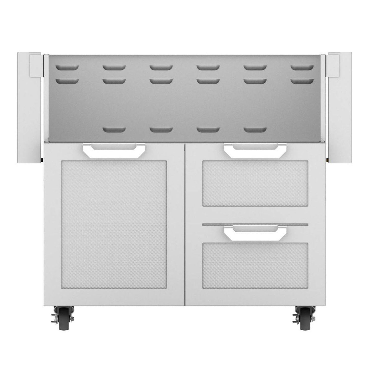Double drawer and door cart, light gray cabinet with two drawers and one door panel