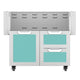 Double drawer and door cart, teal cabinet with two drawer fronts and one door panel