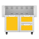 Double drawer and door cart with yellow drawer fronts, gray base, and vented top rack