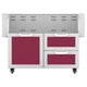 Double drawer and door cart with maroon drawer fronts, white frame, side handles.