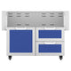 Double drawer and door cart with blue drawer fronts, white frame, side handles.