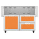 Double drawer and door cart, orange door panels and drawers, silver frame