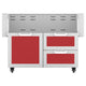 Double drawer and door cart, red door panels and drawers, silver frame