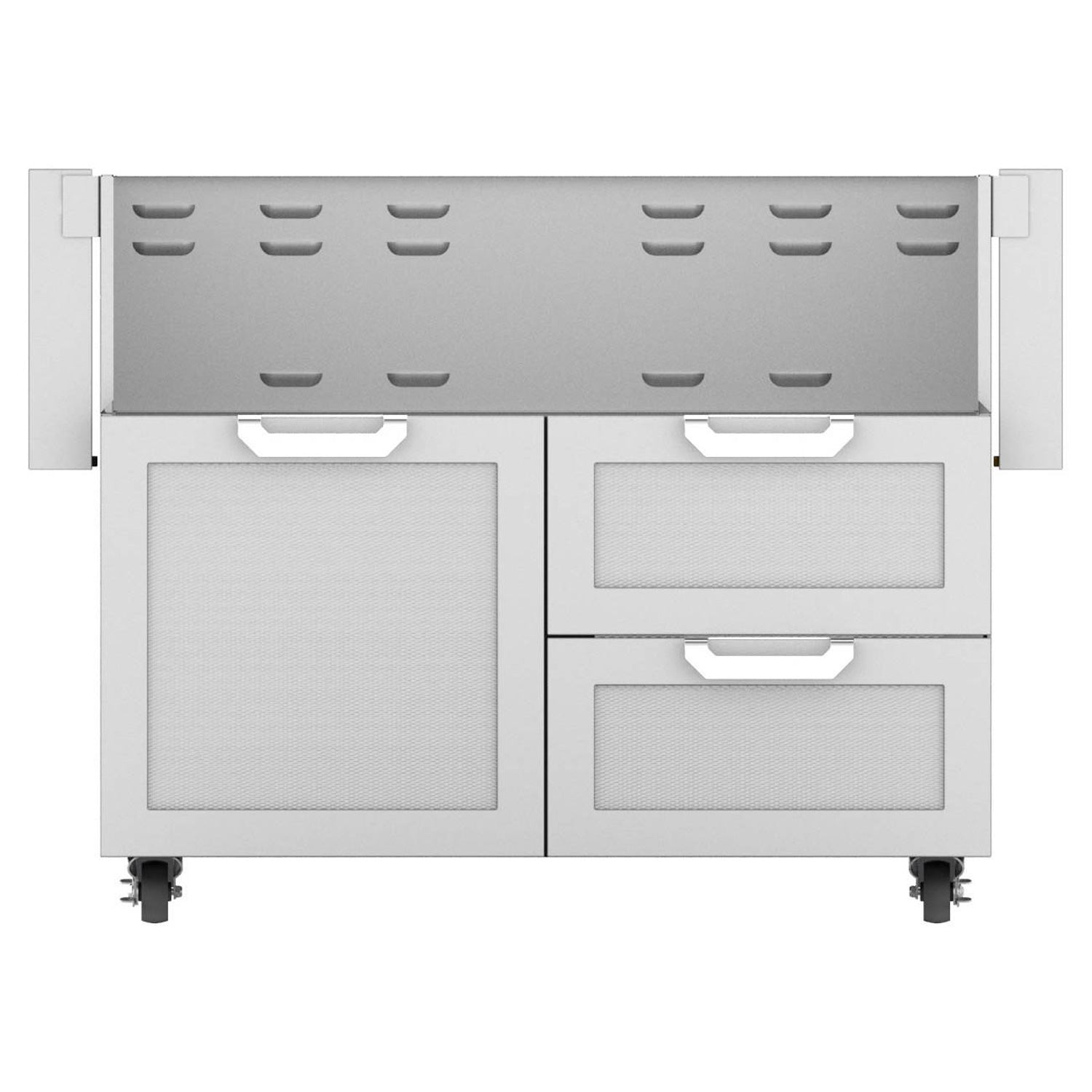 Double drawer and door cart, two doors and two drawers, silver front view