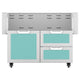 Double drawer and door cart, turquoise door panels and drawers, silver frame